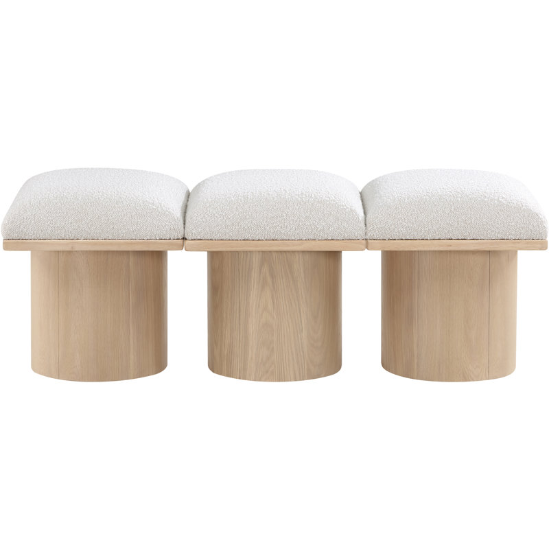 Banc rembourré Husnan, H 17,5 po x l 46,5 po x P 18 po, Tissu crème bouclé, Naturel