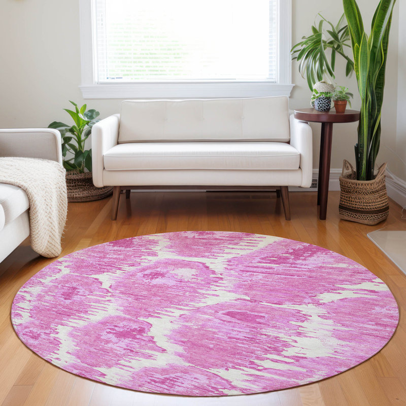Premium Machine Washable Prisco Pink Rug, Round 8'