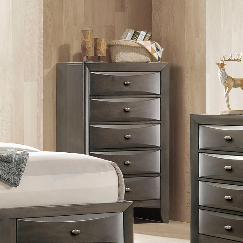 Commode style transitionnel 1pc Poignées ovales 5 poignées, Gris