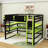 Wood Loft Bed with Desk, LED Light, Charging Ports and Shelves-452134292-452134298