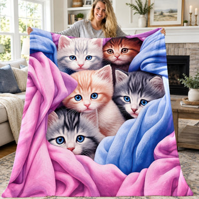 Jeté 1 pièce mignon chaton, adorable couverture de flanelle moelleuse pour canapé-lit, salon, douillet douillet et confortable pour toutes les saisons, cadeau de décoration intérieure