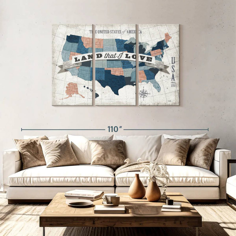 Aliaz USA moderne rétro bleu gris rouge, H 48 po x l 74 po
