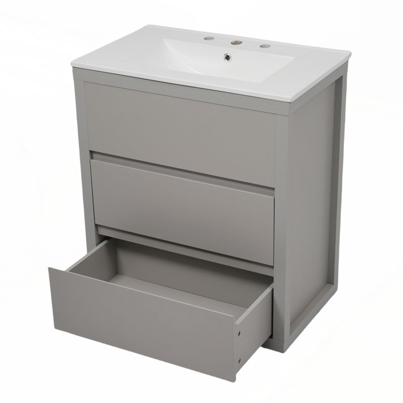 Lavabo en céramique de haute qualité avec tiroirs à fermeture en douceur et rangement spacieux, Gris