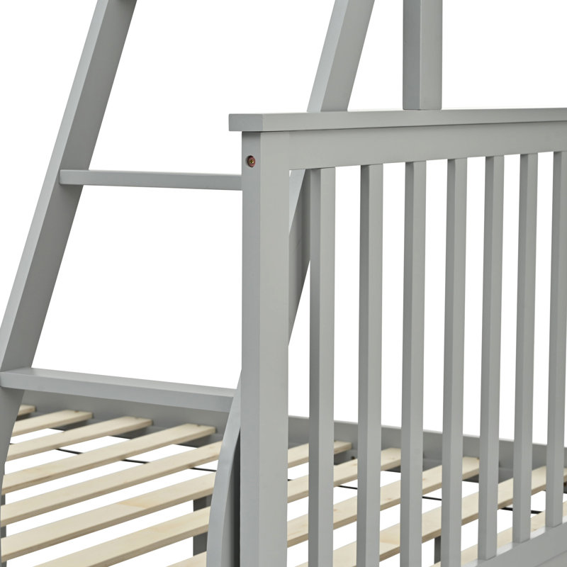 Lit superposé simple au-dessus de double en bois gris, équipé et doté de caractéristiques, construction en pin robuste, peut être divisé en deux pour plus de commodité, pas de sommier nécessaire, rampe supérieure - protection de la longueur, bas