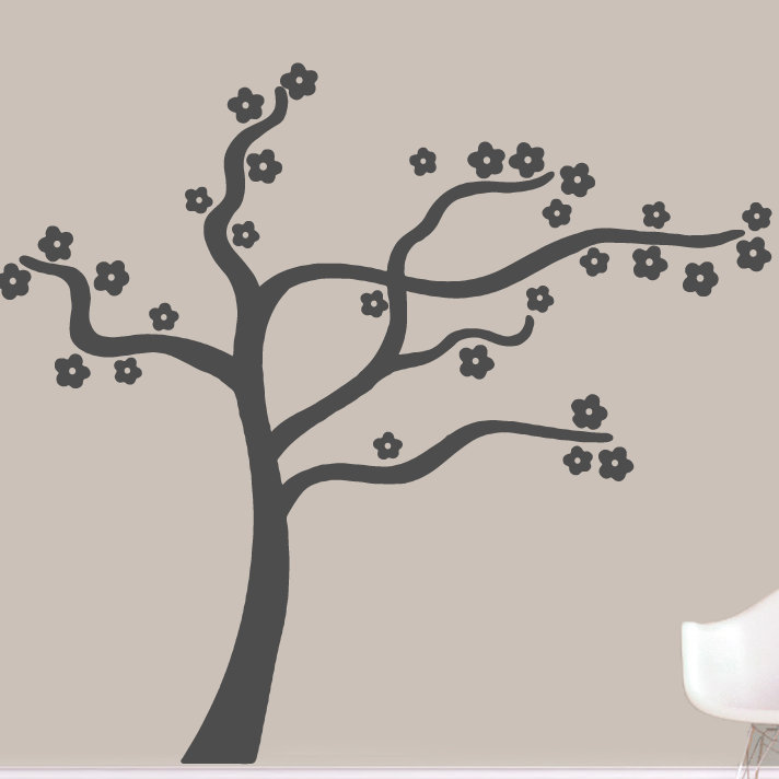 Décalcomanie murale arbre à fleurs gonflable, Gris foncé