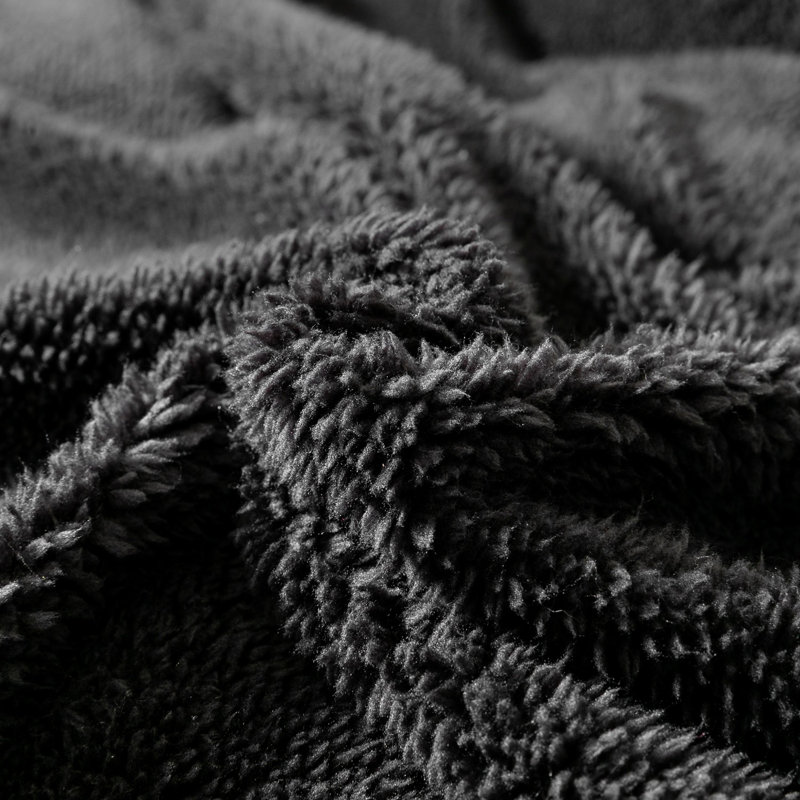 Teddy Fleece Duvet Cover set, Single - 1 Standard Pillowcase, Black