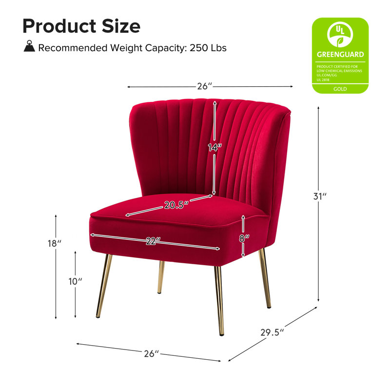 Euclid Velvet Accent Chair with Metal Legs, Red Velvet