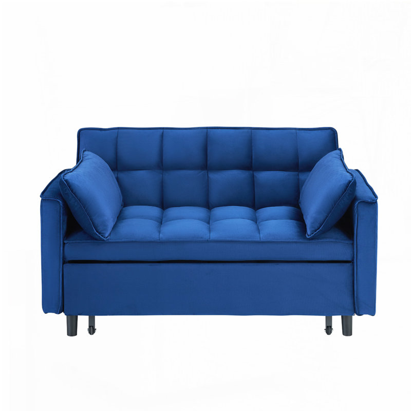 Velvet Upholstered Convertible Sleeper Sofa, Blue Velvet