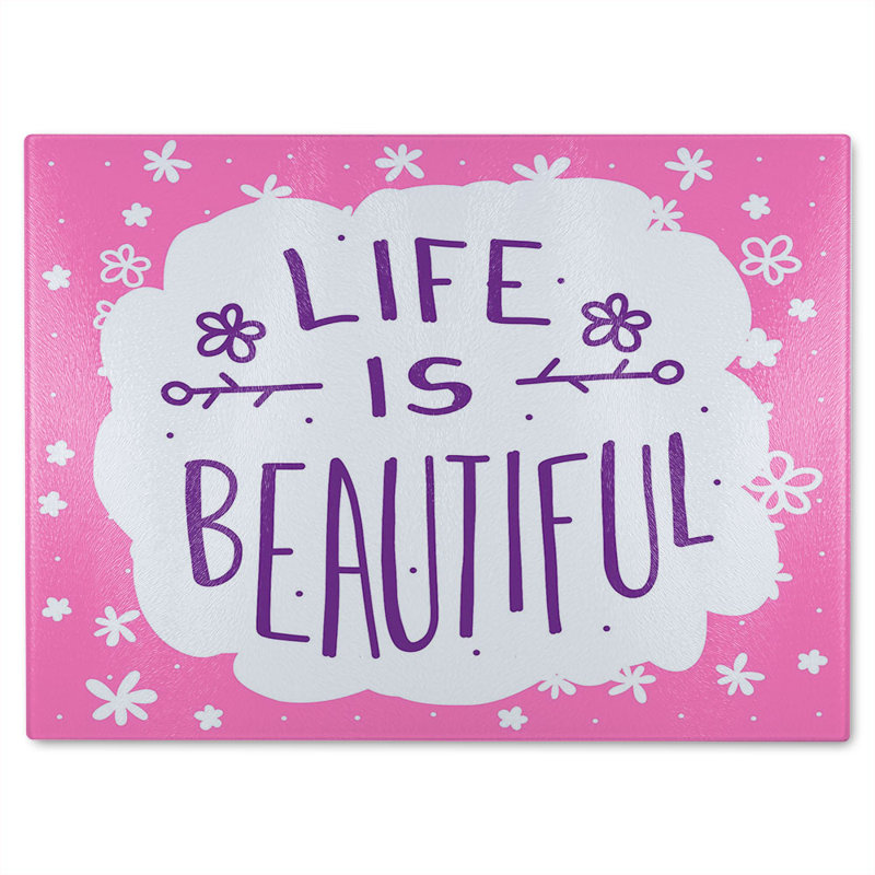 Life Is Beautiful Glass Chopping Board, 40cm L x 28cm W