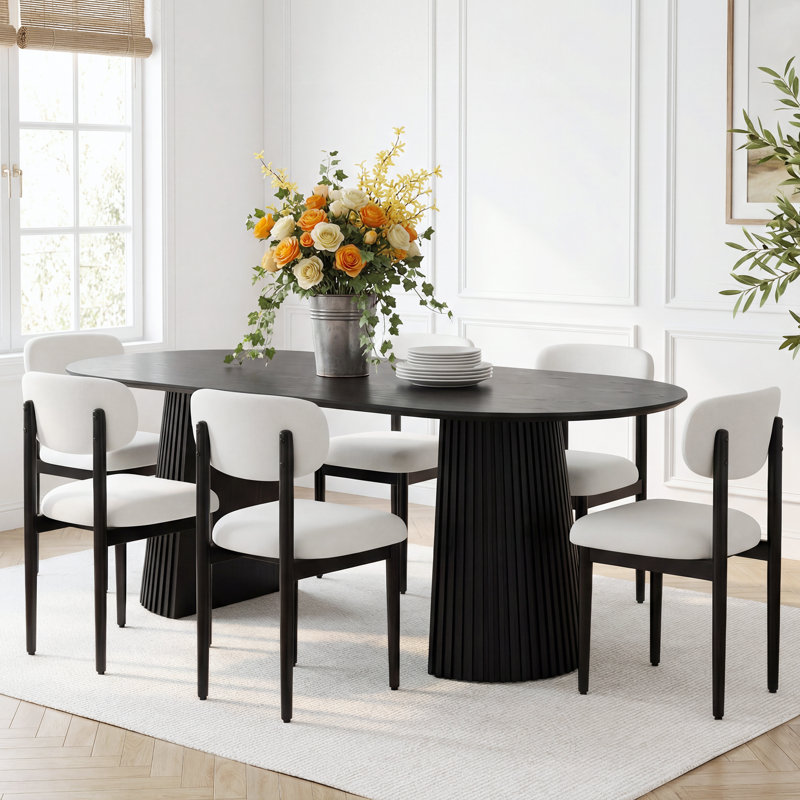 Ensemble repas pour 6 personnes Hulse, Crème/noir, Noir