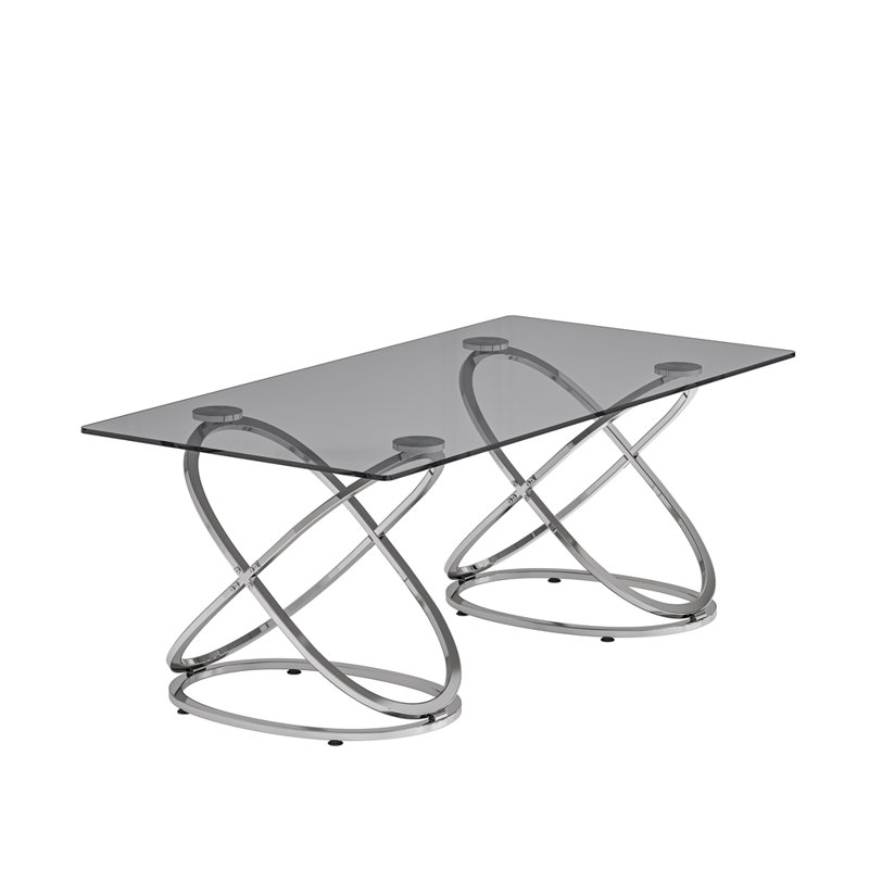 Table basse 31,50 "avec cadre en métal et verre trempé transparent, Argent
