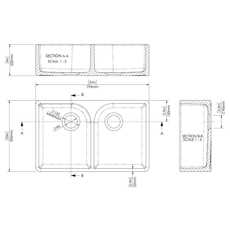 Double Bowl Farmhouse Kitchen Sink