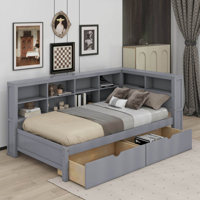 Wooden Daybed With Drawers, Shelf And USB