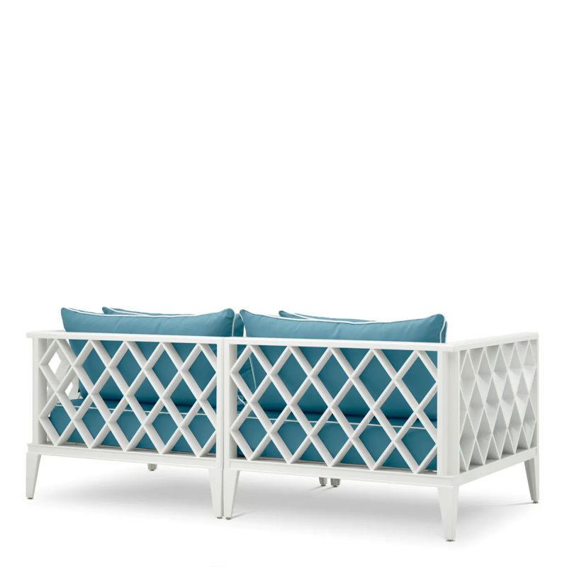Outdoor 2 - Seat Loveseat, Mineral Blue Cushion/White Frame
