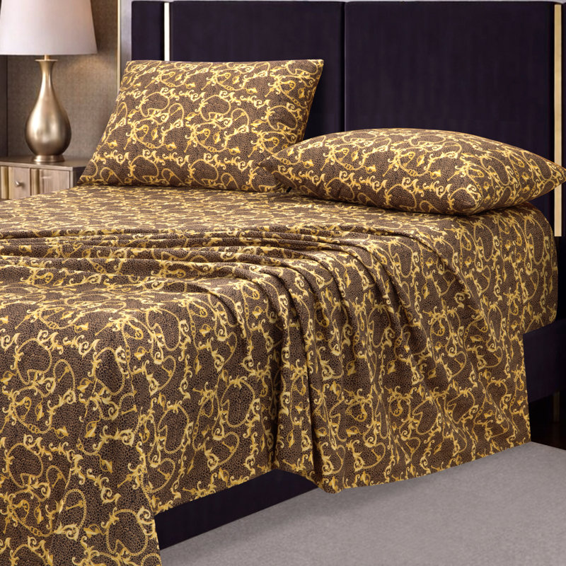 Draps en microfibre Baby Phat avec taies d'oreiller supplémentaires, Lit simple, Chaîne léopard brun