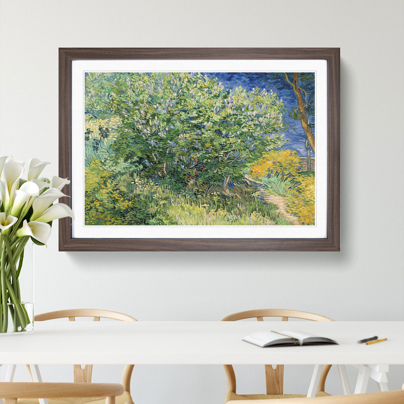 Lilac Bush by Vincent Van Gogh - Picture Frame Painting, Walnut Framed, 36cm H x 48cm W x 2cm D