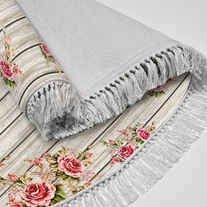 Tapis ovale en polyamide tissé à la machine en blanc, Ovale 5 pi 3 po x 7 pi 7 po