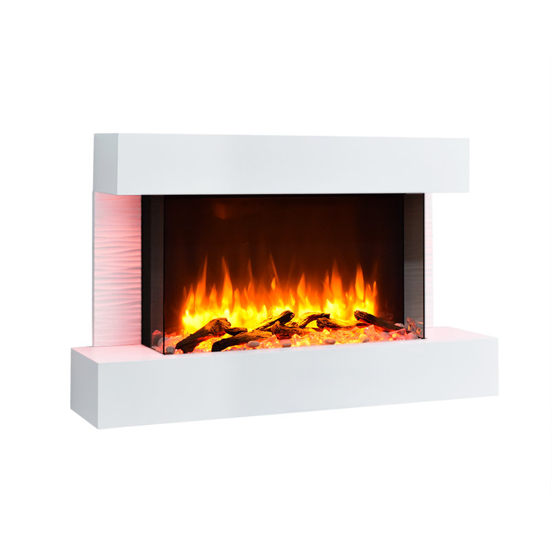 KINGSTON FLAMME Electric Fireplace with, White, 60cm H x 99cm W x 25cm D