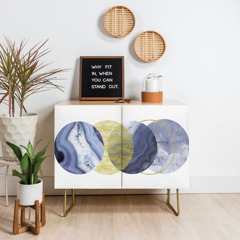 Emanuela Carratoni Blue Moonlight 2 Door Credenza Cabinet, Birch/Green/Blue