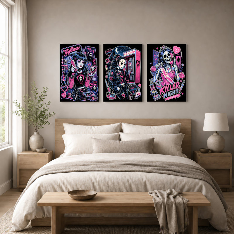 Ensemble de 3 toiles murales pour l'Halloween : Masque de hockey gothique et Reine squelette, 18"H x 12"W x 3pcs