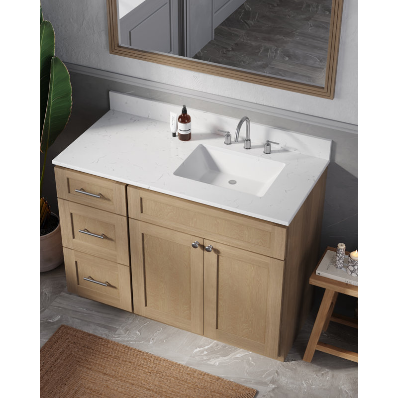 Disar 46'' Single Bathroom Vanity with Quartz Top, Right, Natural Oak