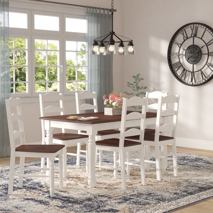 August Grove® Fleurance 7 - Piece Rubberwood Dining Set & Reviews | Wayfair