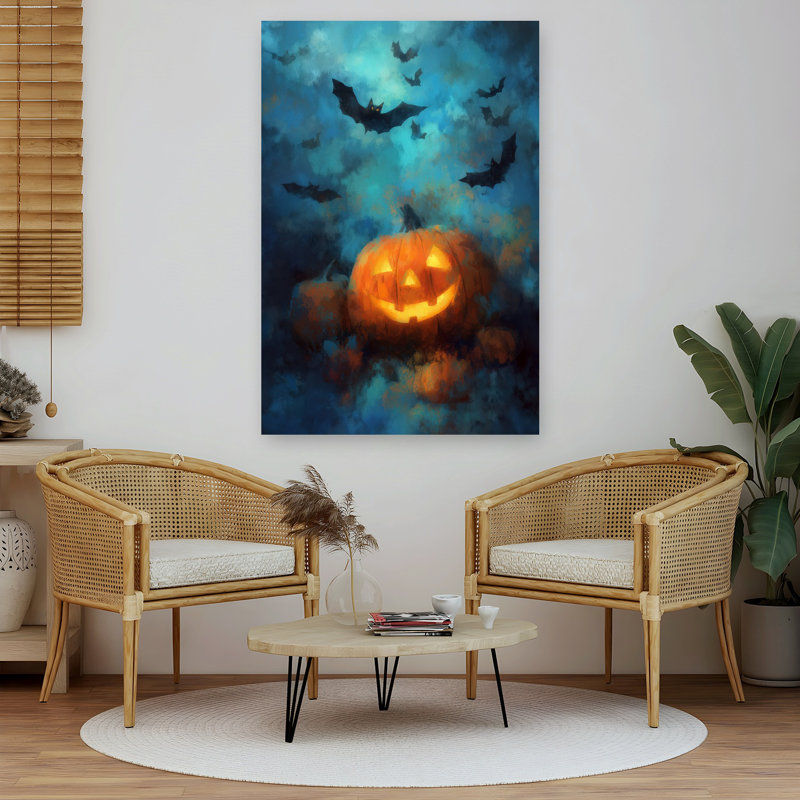 Citrouille d'Halloween, art contemporain de chauve-souris, H 60 po x l 40 po