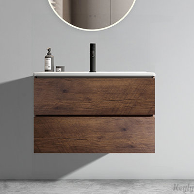 Meuble-lavabo mural avec lavabo en céramique et trou unique