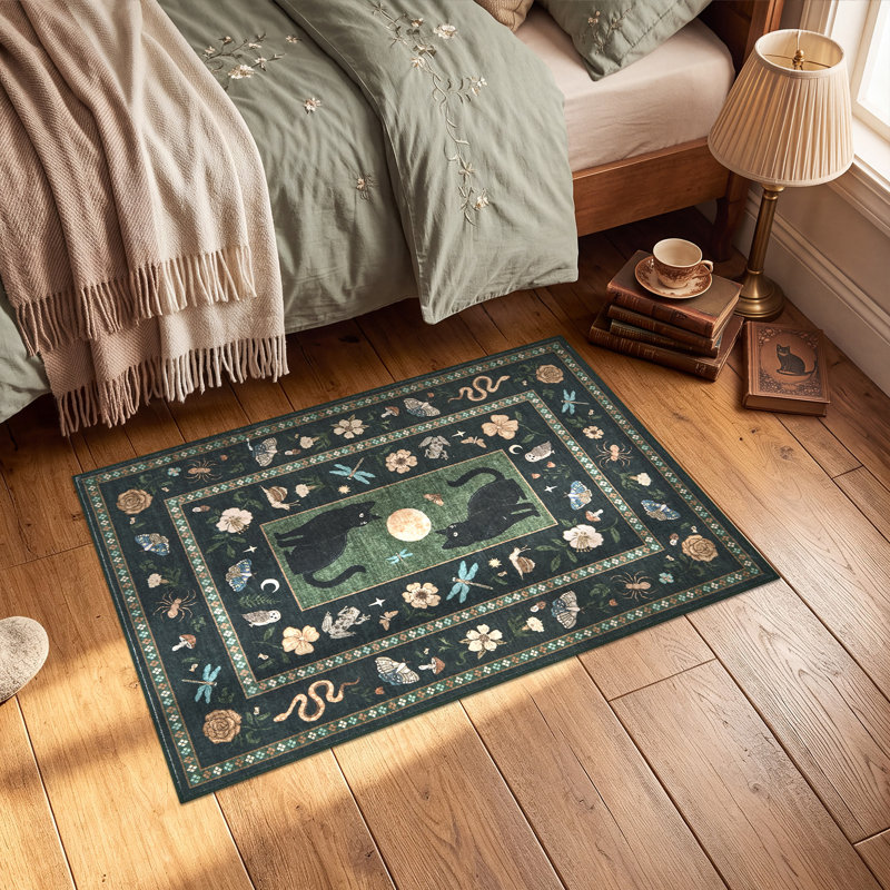 Tapis à poil court lavable à imprimé animal rétro avec envers antidérapant, Dark green, 3 x 5 pi
