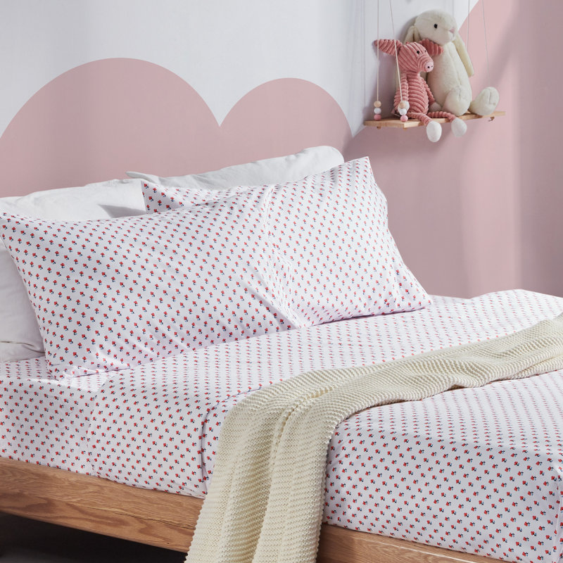 Twin Red Floral Print Microfiber Kids Bedding Set
