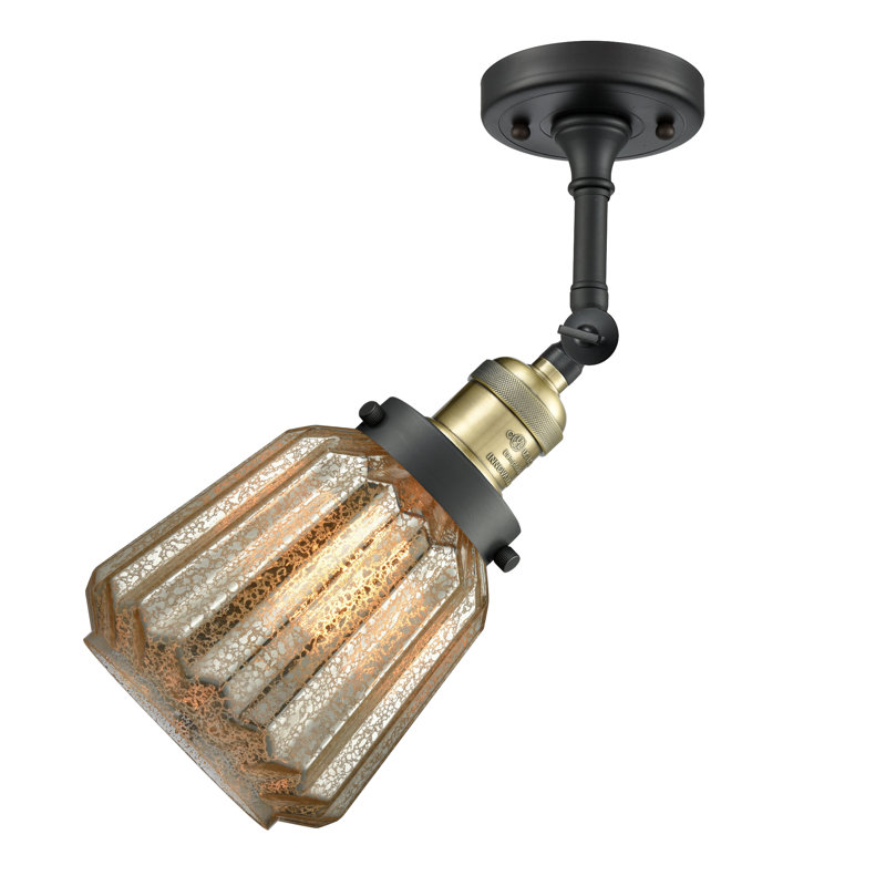 Vinson Glass Semi Flush Mount, Black Antique Brass, No Bulb Included, Mercury Plated