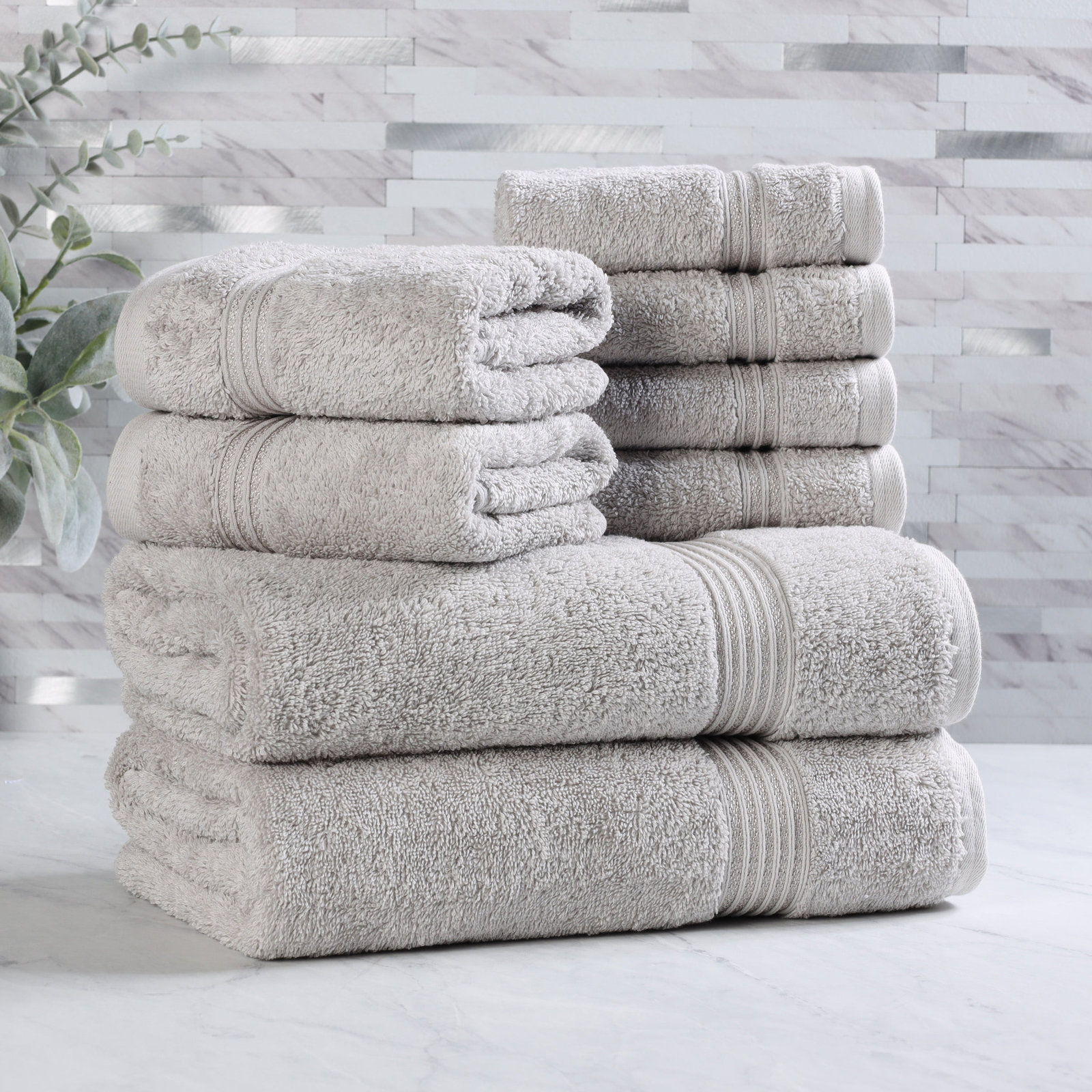 Alexia 8-Piece Egyptian Cotton Towel Set, Silver