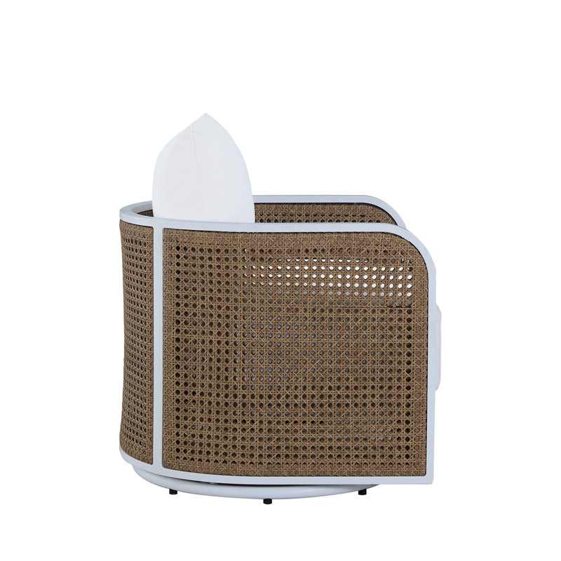 Havana Cane N-Dura Resin Wicker Swivel Lounge, Perigold Replay Linen, No Welt + Dream Fill, Chalk & Natural Cane