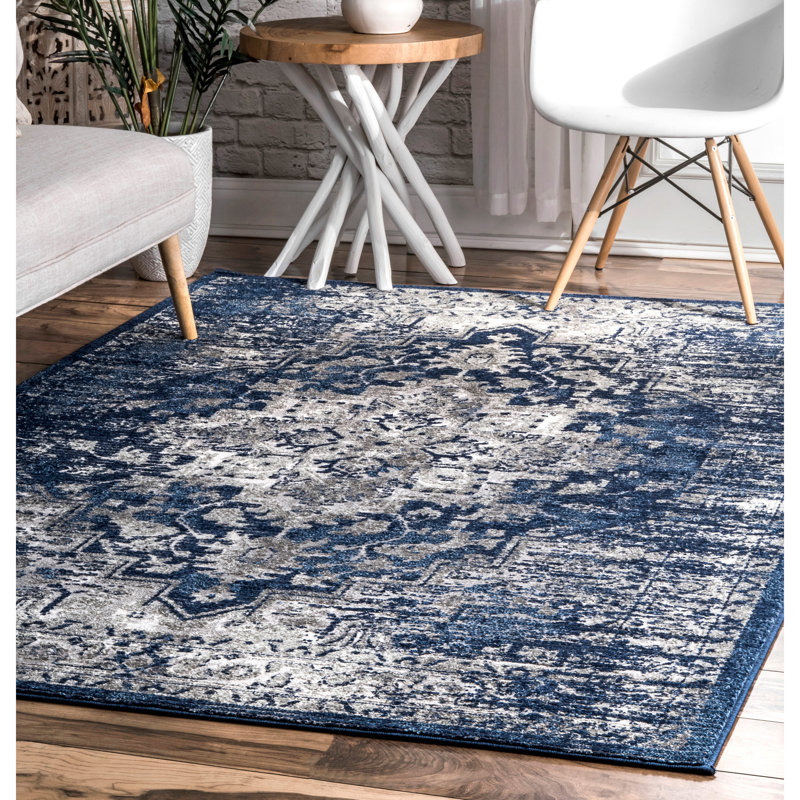 Tapis oriental bleu / gris Brewton, Rectangle 5 pi x 7 pi 5 po