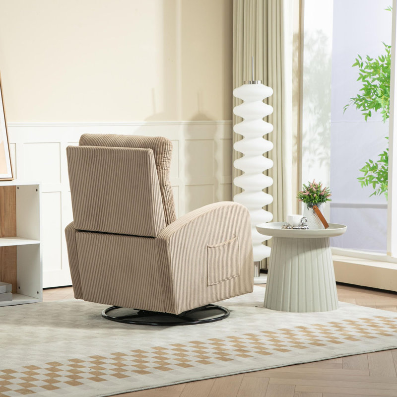 Upholstered Swivel Glider Rocking Chair, Light Brown Corduroy