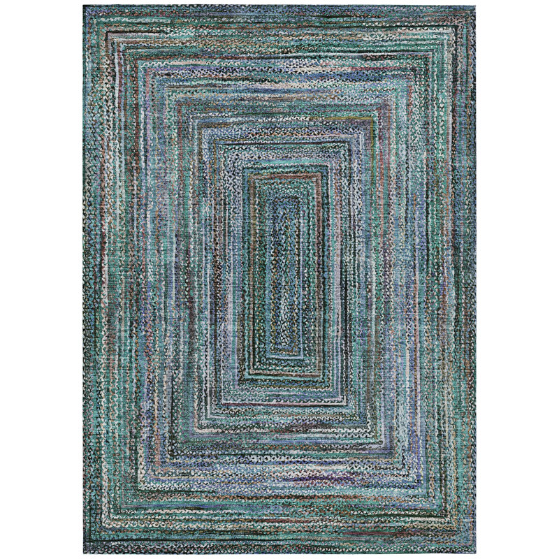 Machine Washable Indoor/Outdoor Xhevrie ACN1725 Teal Rug, Rectangle 10' x 14'