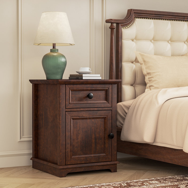 Branimir 1-Drawer Nightstands with Storage and Built-In Outlets, Cherry