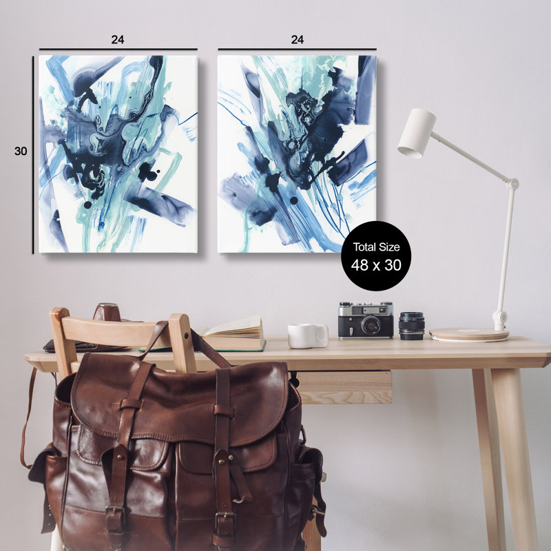 "Abstract Blue Splash", ensemble de 2 reproductions d'art sur toile par June Erica Vess, H 30 po x l 24 po