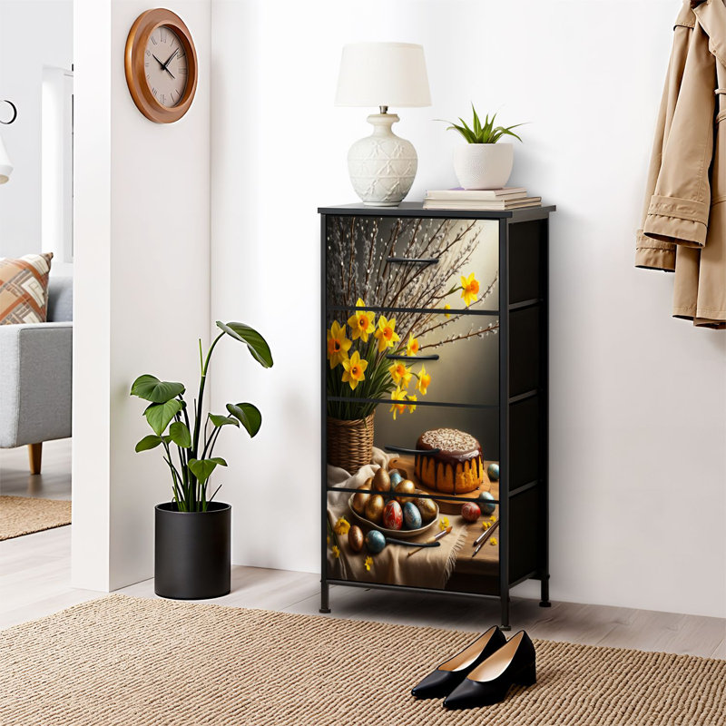 4 Drawer Dresser for Bedroom, Narrow Chest of Drawers, Wooden Top and Study Iron Frame 18"x37.5"-(WxH)