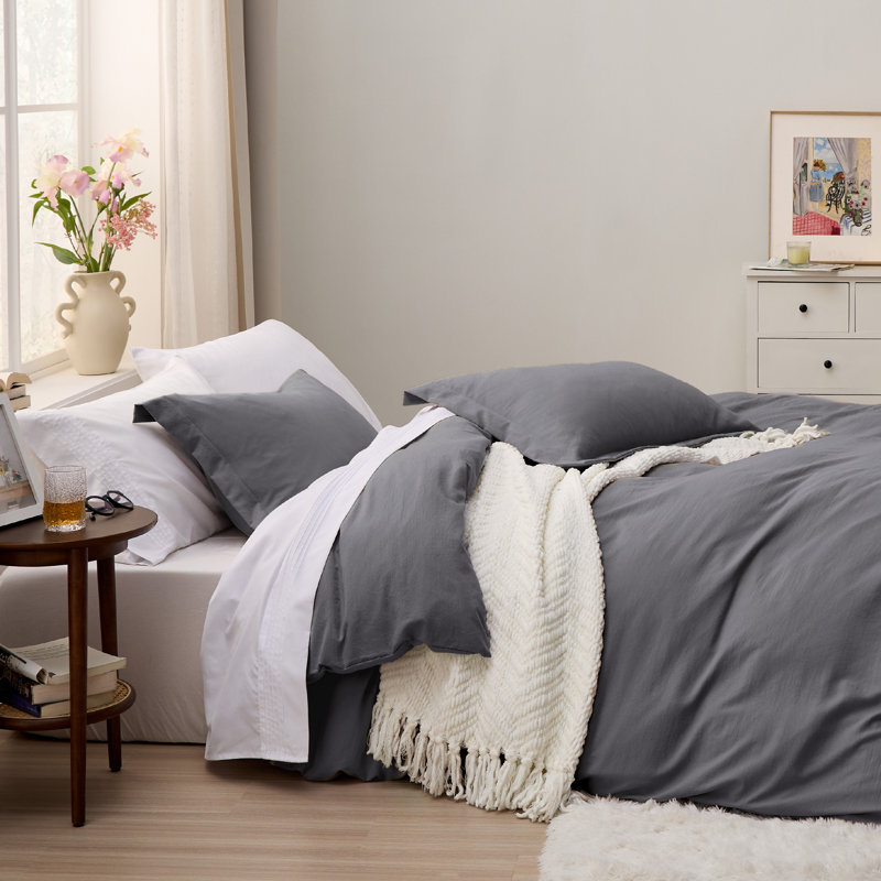Bedsure Microfiber Duvet Cover King Size - Prewashed Cotton-Like Extra Soft Bedding Set (Set of 3), Dark Gray