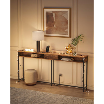 Console Table With Outlet And Shelves, Sofa Table With Charging Station, Behind Couch Table Skinny, Entryway Table For Hallway, Living Room