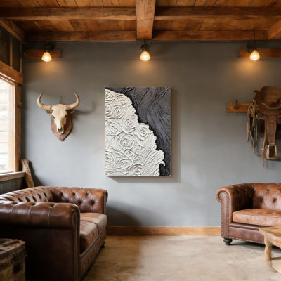 Black And White Abstract, Built-In Back Wood Frame Wall Art, 30L X 20W