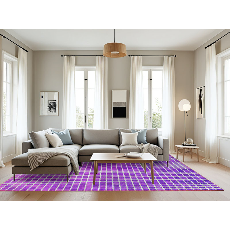 Tapis géométrique mauve / blanc, Rectangle 8 pi x 12 pi
