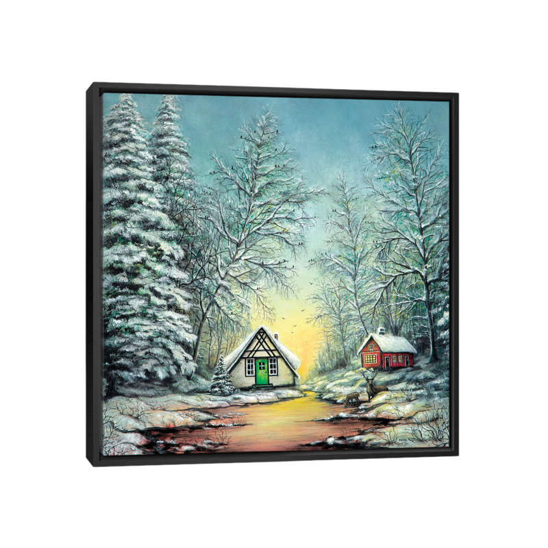 White Christmas 1 Piece Painting on Canvas, 45.72 cm H x 45.72 cm W, Black Framed