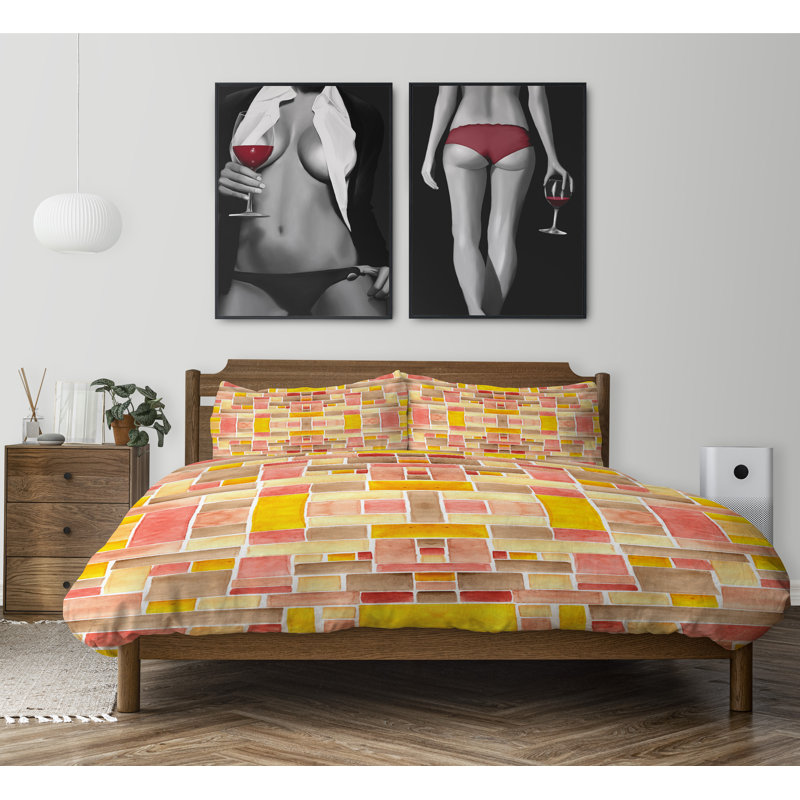 Velvet Twill Geometric Shapes Comforter, Queen Comforter + 2 Standard Pillowcases