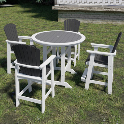 Outdoor Patio Bar Table - High Top And Chairs For 4 Of 5 Graceful Style White Gray With Tall Seats Chip- &