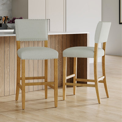 Ensemble de 2 tabourets de bar avec décoration à rivets, structure en bois, coussin en tissu éponge et tabourets de bar rembourrés, chaises de bar pour îlot de cuisine, chambre à coucher, salle à manger.