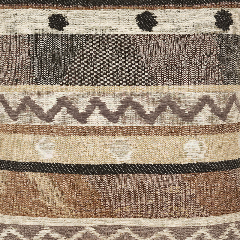 Embroidered Beige and Brown Square Throw Pillow with Faux Fur Trim