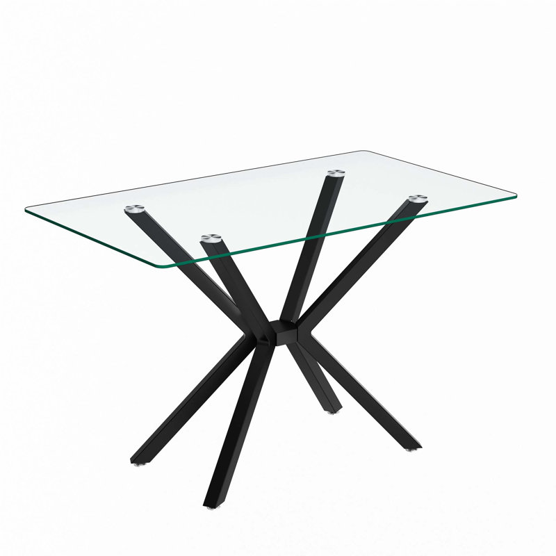 47.24" Rectangular Clear Tempered Glass Dining Table, Black