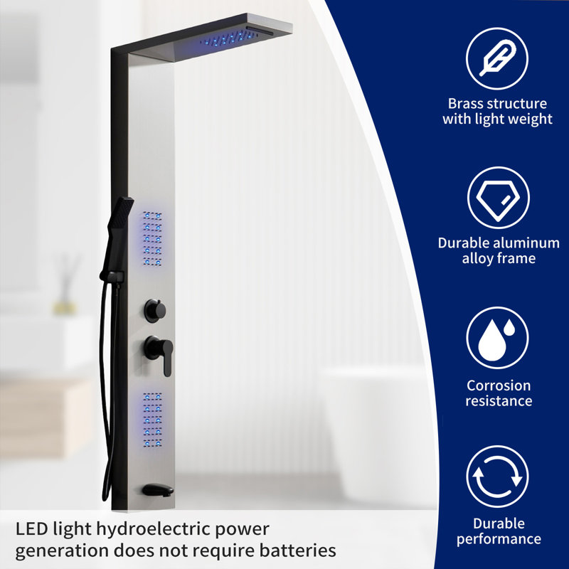 5-way Diverter Shower Tower Panel System with Fixed Shower Head, Black Nickel